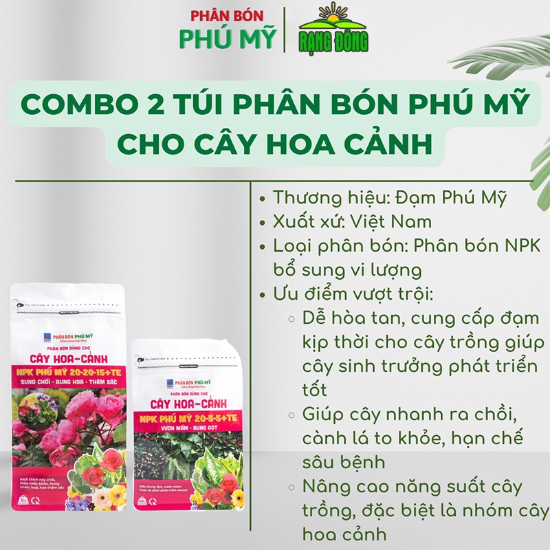Phân bón NPK Phú Mỹ cho Hoa và Cây cảnh ( combo 2 túi 500gr+1kg) đâm rễ, kích hoa, bung nụ nhiều - Hạt giống Rạng Đông
