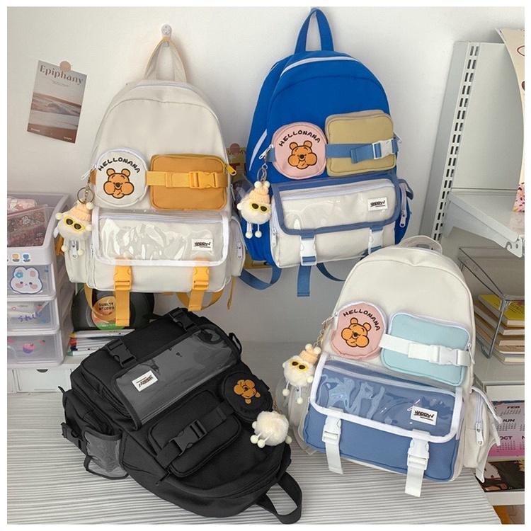 Balo phối màu hình gấu Poo thêu