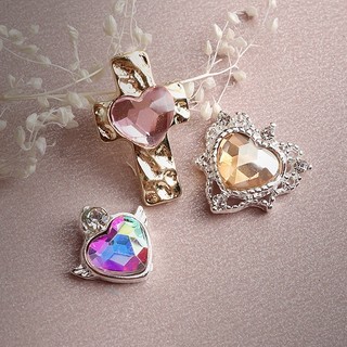 Set 10 charm chữ thập gắn đá tim trang trí móng