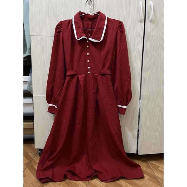 Pass đầm xoè màu đỏ đô có dây thắt eo - new 100%
