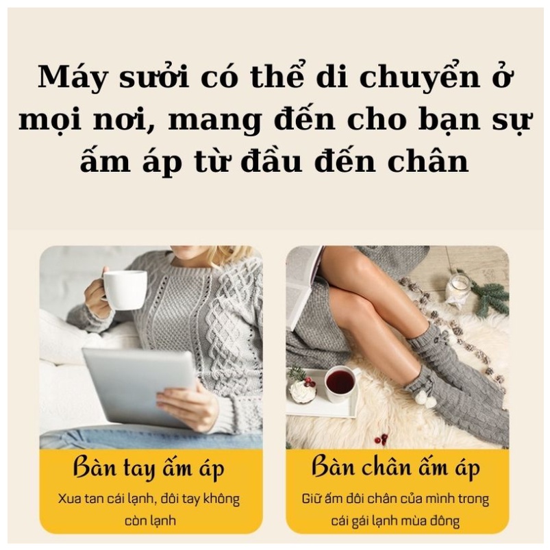 Quạt Sưởi Mini 1800W - Quạt Sưởi Điều Chỉnh Đa Hướng - Chống Lật - Chống Cháy - Công Suất 1800W ( Chuẩn Loại 1 )