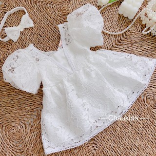 Váy ren trắng cổ V bé gái