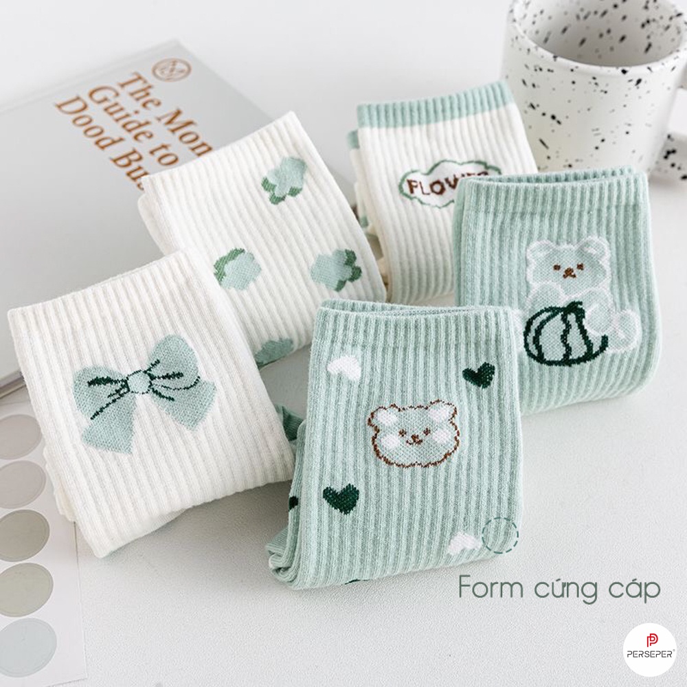 Tất vớ cổ cao nữ họa tiết dễ thương, chất liệu vải Hàn co giãn cực tốt - Sope Shop