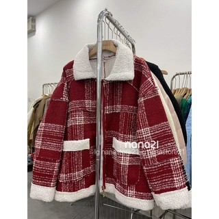Áo khoác kẻ dạ lót lông cừu _ TA Nana21 Nanastore21