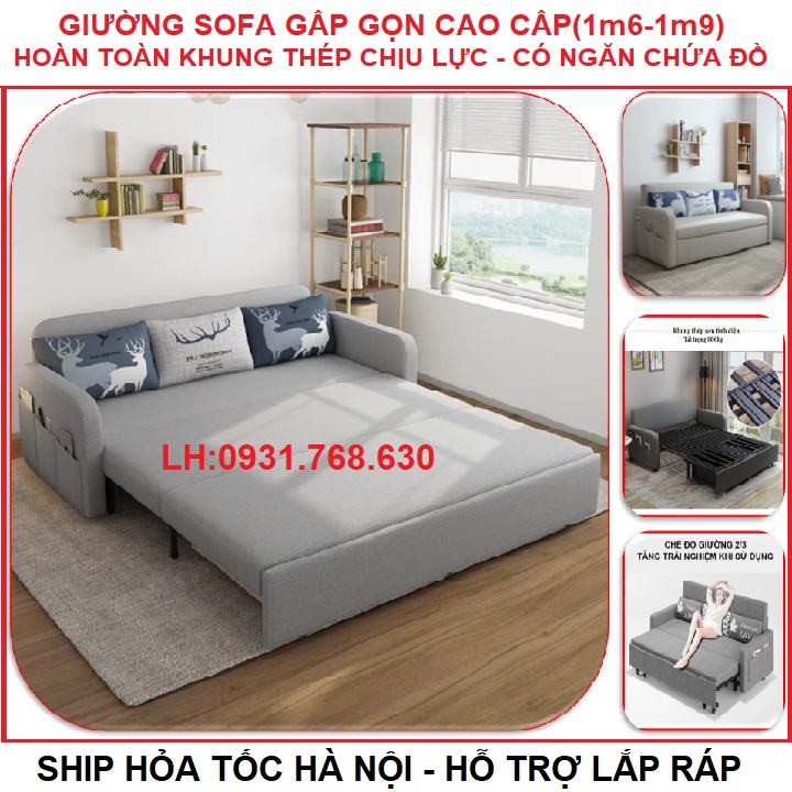 [ Nhập Khẩu ] Giường Sofa Gấp Gọn ,  Giường Sofa Đa Năng Gấp Gọn Có Ngăn Chứa Đồ , Khung Sắt Chịu Lực (R:1m6-D:1m9)