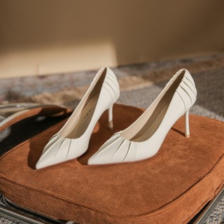 Giày cao gót beeshoes nữ mũi nhọn - giày cao gót nữ gót nhọn cao 9 phân sẵn màu kem 221299