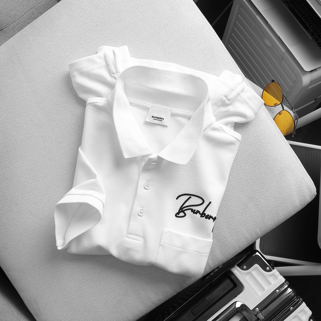 Áo Thun Nam Polo Shirt BURBERRY TRƠN CHỮ TÚI LONDON ENGLAND Vải Cotton Piqué Dày Đứng Form Cao Cấp Sang Trọng