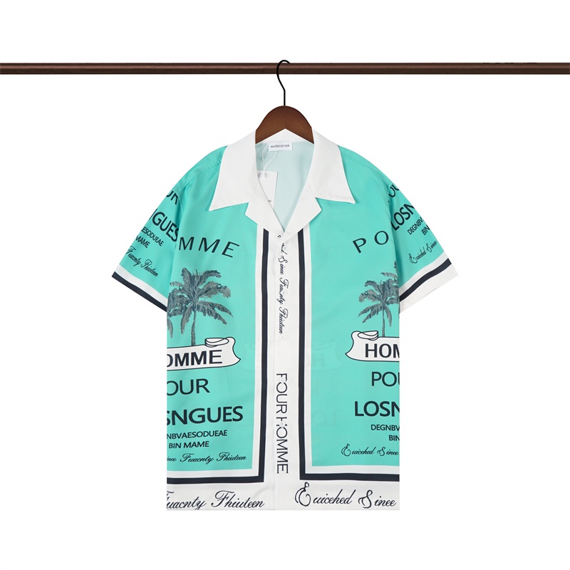 Maniee DE Viir Áo Sơ Mi Ngắn Tay In Chữ Màu Tương Phản Đường Phố Cao Cấp