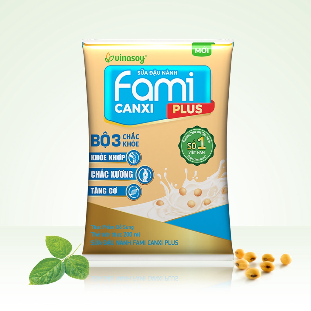 Thùng sữa đậu nành Fami Canxi Plus nguyên vị bịch (40 bịch x 200ml)