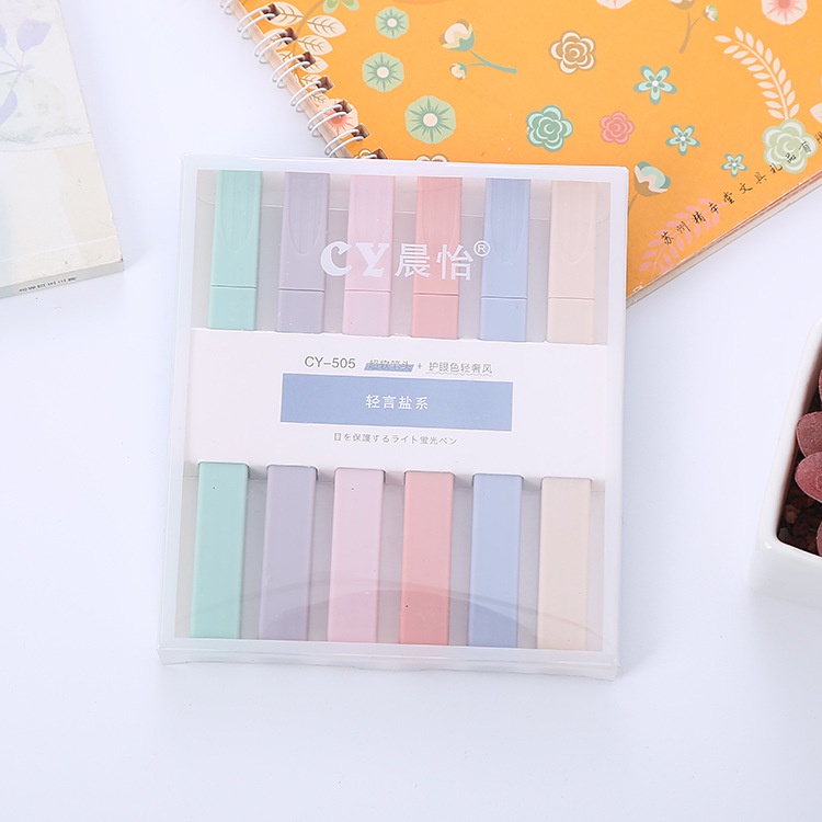 Bút dạ quang 6 cây màu morandi Lonita bút highlight nhiều màu xinh xắn BH02