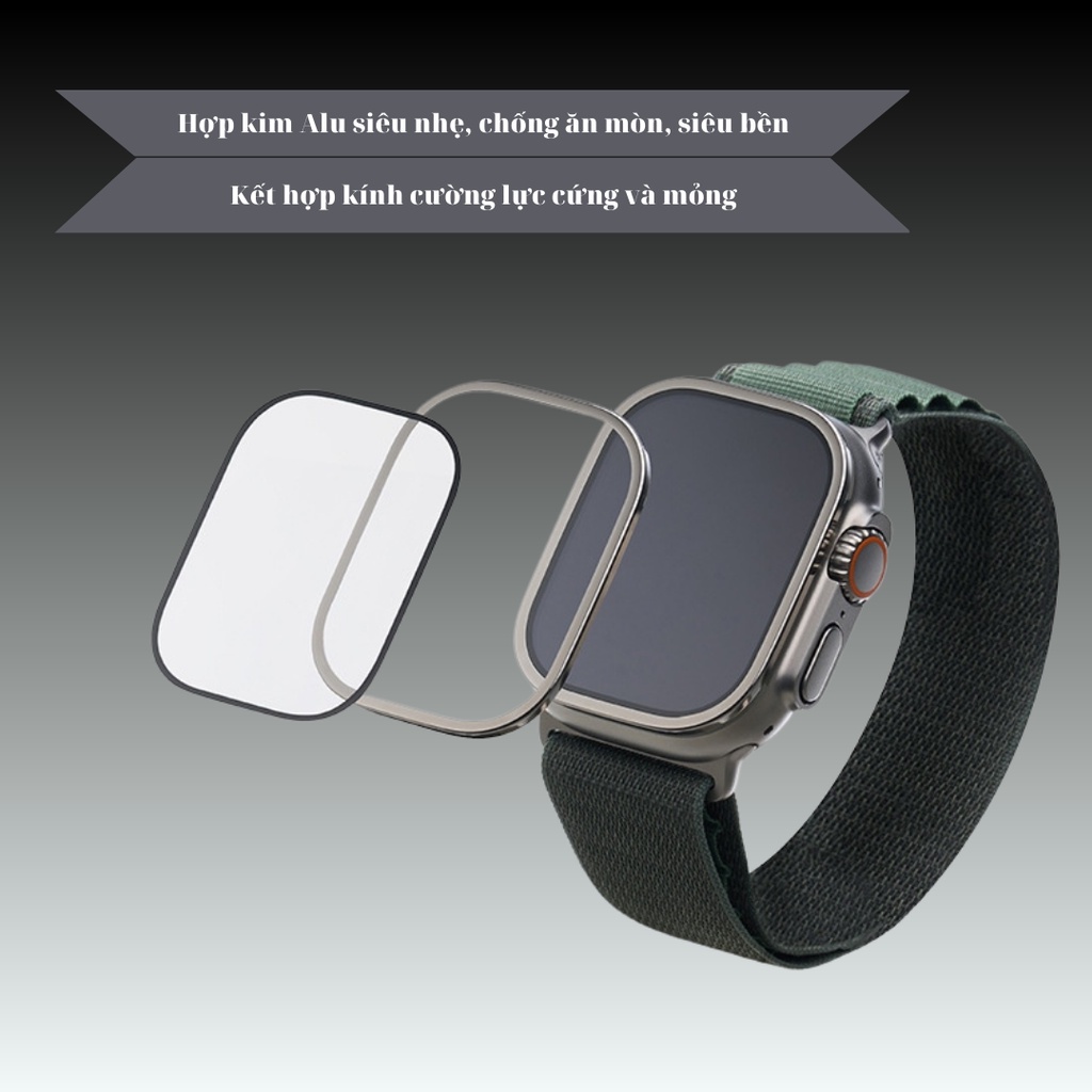 Miếng Dán Cường Lực Màn Hình Viền Nhôm Alu Dành Cho Apple Watch Ultra, Kai.N AluGlass