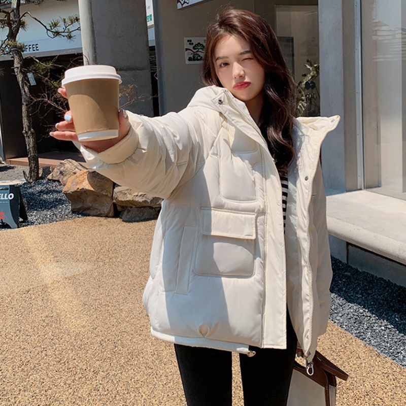 IELGY IELGY Áo Khoác Đệm cotton Có Nón Ấm Áp Thời Trang Hàn Quốc Cho Nữ