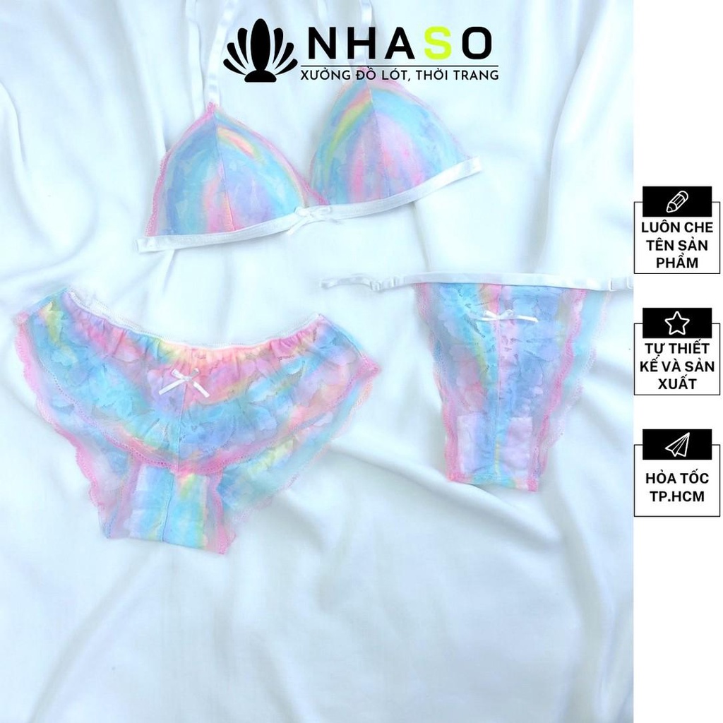 Bộ đồ lót ren sexy🔥NS236 màu cầu vòng không gọng mút vừa gợi cảm quần angel Nhà Sò