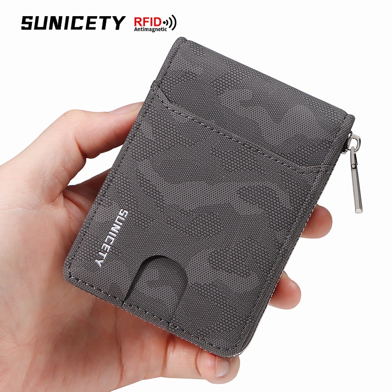 Ví Da PU Nhiều Ngăn Đựng Thẻ Tín Dụng Sức Chứa Lớn Họa Tiết Rằn Ri Có Khóa Kéo RFID Cho Nam