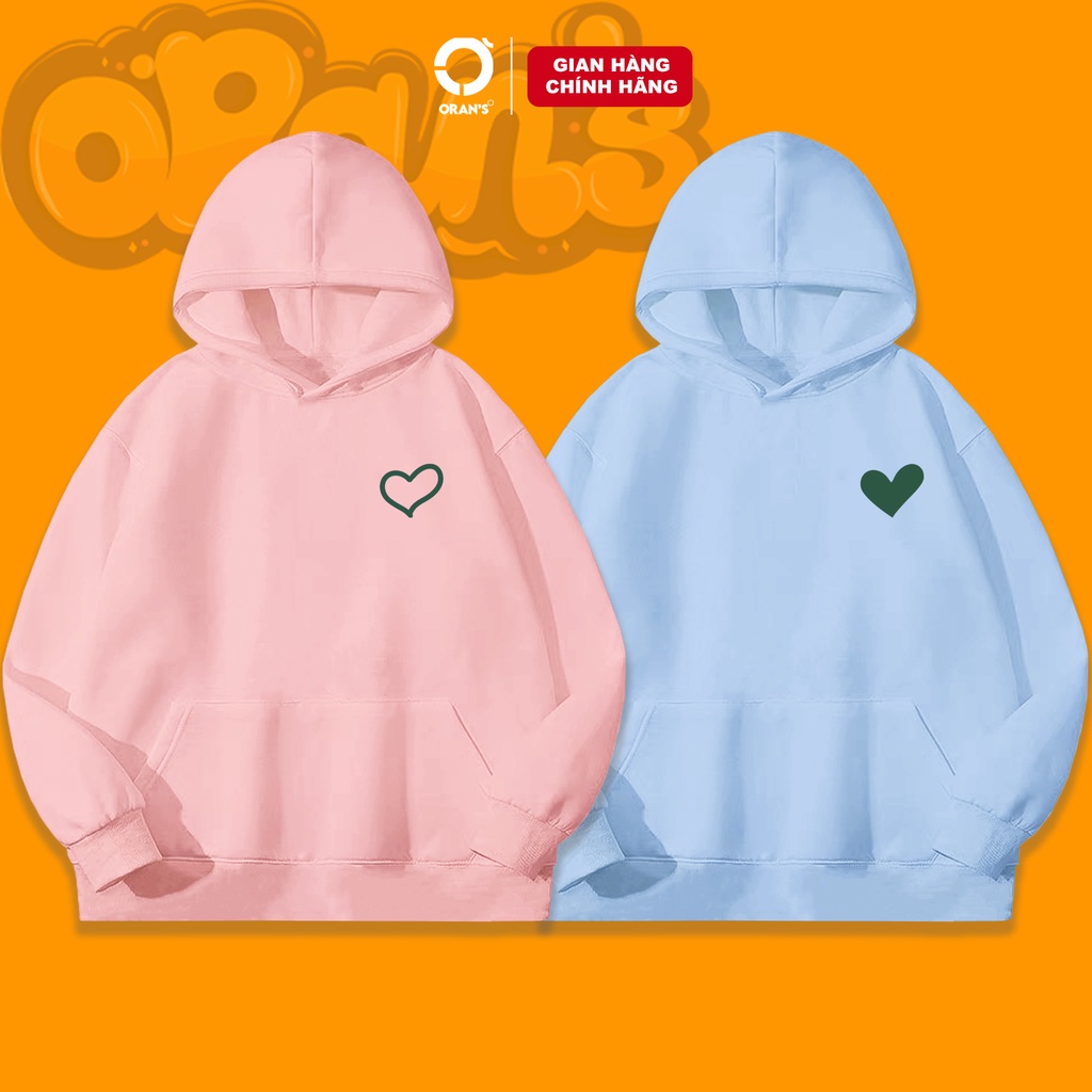 Áo hoodie đôi ORAN'S hình trái tim 03 unisex cho nam nữ Oversize chất nỉ cotton lót bông, FULLBOX - ORANS BASIC