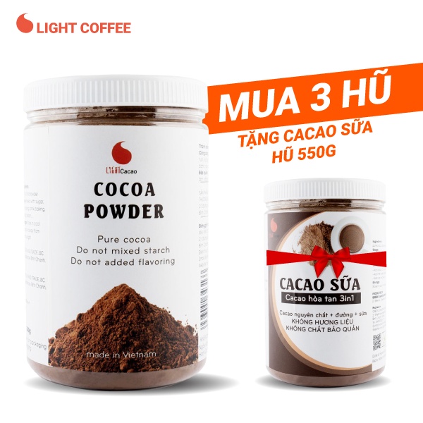Bột Cacao nguyên chất không đường Light Coffee tốt cho sức khỏe - hũ 350g