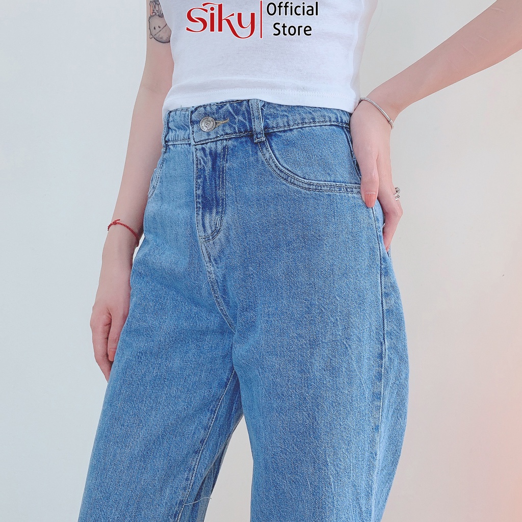 Quần bò ống rộng nữ SIKY cạp cao chất denim dày dặn - QJ33