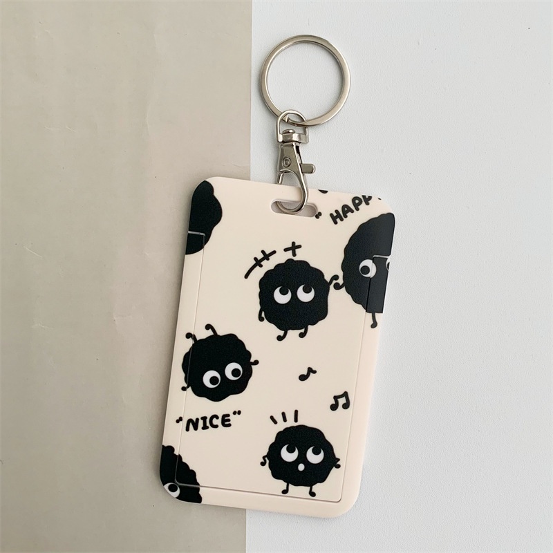 Ví Đựng Thẻ ID / Xe Buýt Phủ Lông Xù Màu Đen Gắn Móc Khóa Hình Spirited Away Nhỏ Nhắn Phong Cách Nhật Bản Dễ Thương