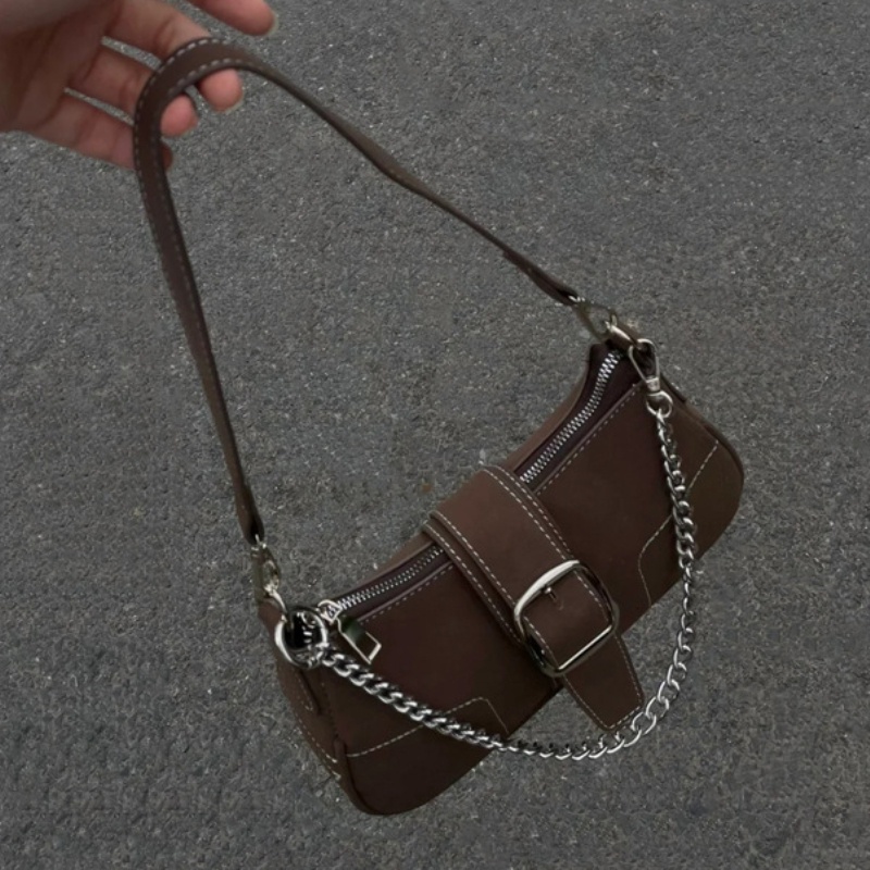 Favour Túi Xách Đeo Dưới Cánh Tay Bề Mặt Nhám Mềm Mại Phong Cách Retro Cao Cấp Phối Dây Xích Đơn Giản Thời Trang Cho Nữ