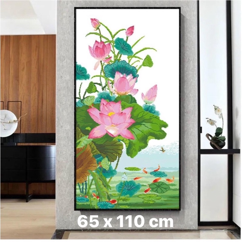 Tranh thêu chữ thập Hoa sen 62530