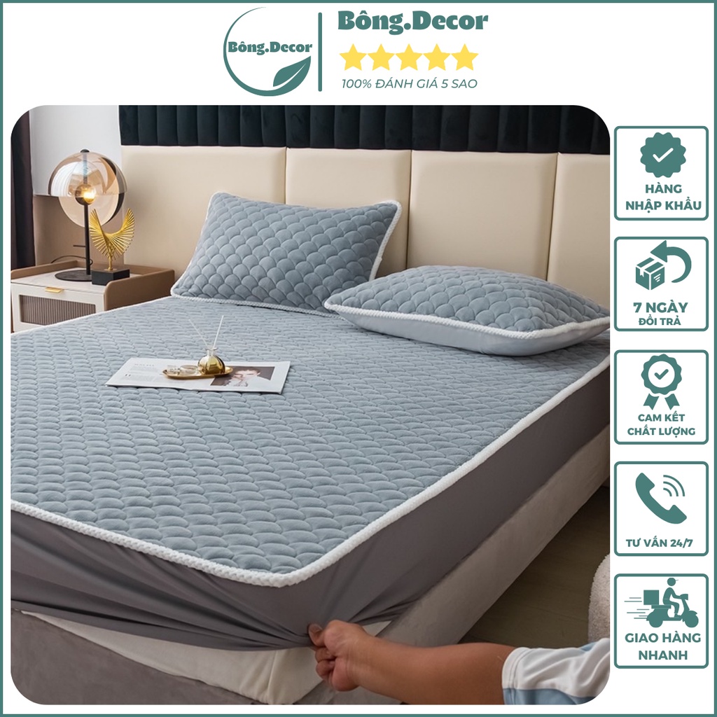 Bộ ga gối nỉ nhung mềm mịn sang trọng nhập khẩu cao cấp, thảm bọc đệm nỉ sữa đầy đủ kích thước 1m6 1m8 2m2