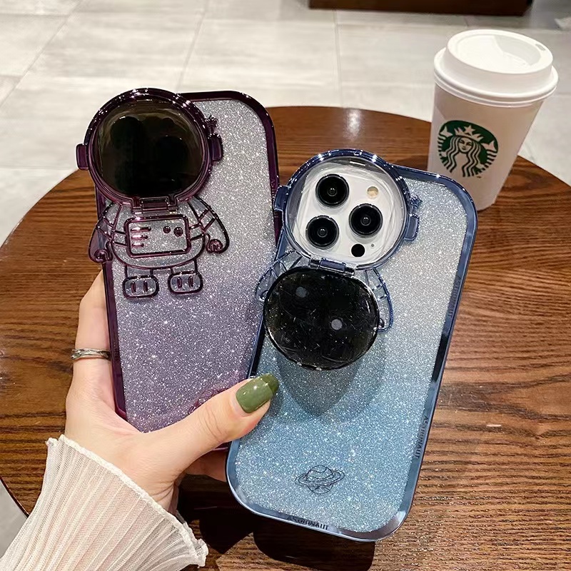 Ốp Điện Thoại Mềm Họa Tiết Phi Hành Gia Màu Gradient Có Giá Đỡ Cho compatible for iPhone 11 12 13 14 pro max