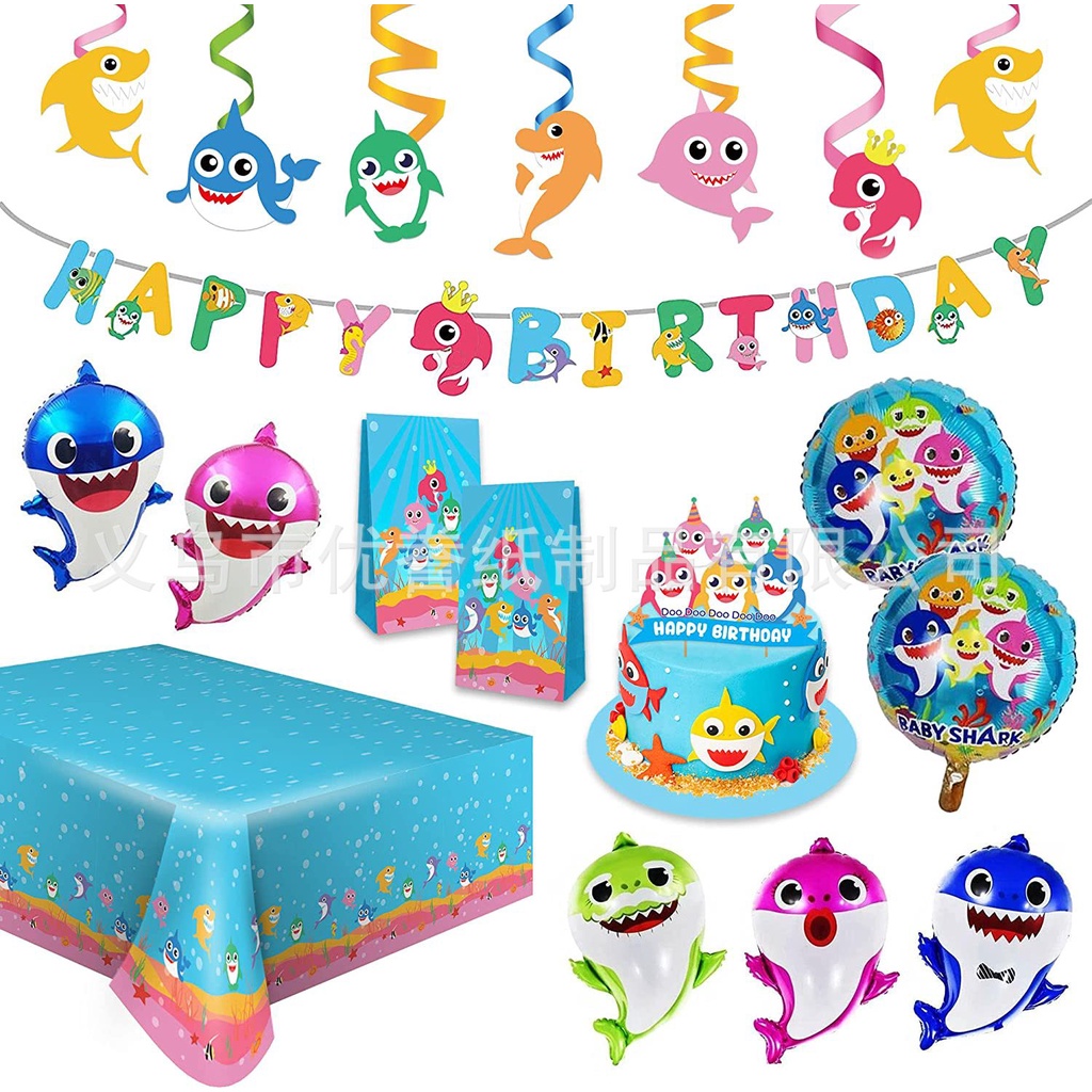 Bộ Bong Bóng Hình Cá Mập Dễ Thương Dùng Trang Trí Tiệc Sinh Nhật Cho Bé DIY