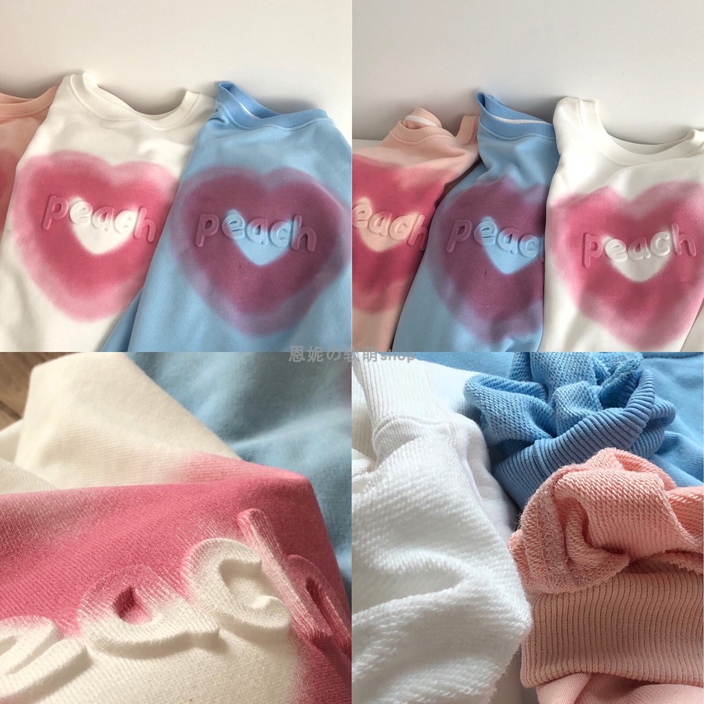 Áo Sweater Tay Dài Dáng Rộng Cổ Tròn In Hình Trái Tim Màu Hồng / Trắng Thời Trang Mùa Thu Cho Nữ