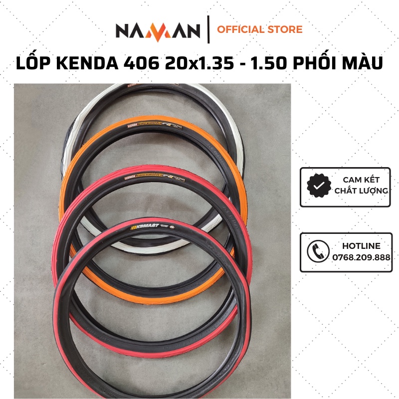 Lốp xe đạp, vỏ xe đạp Kenda 20inch 406 20x1.35, 20x1.50, nhiều màu