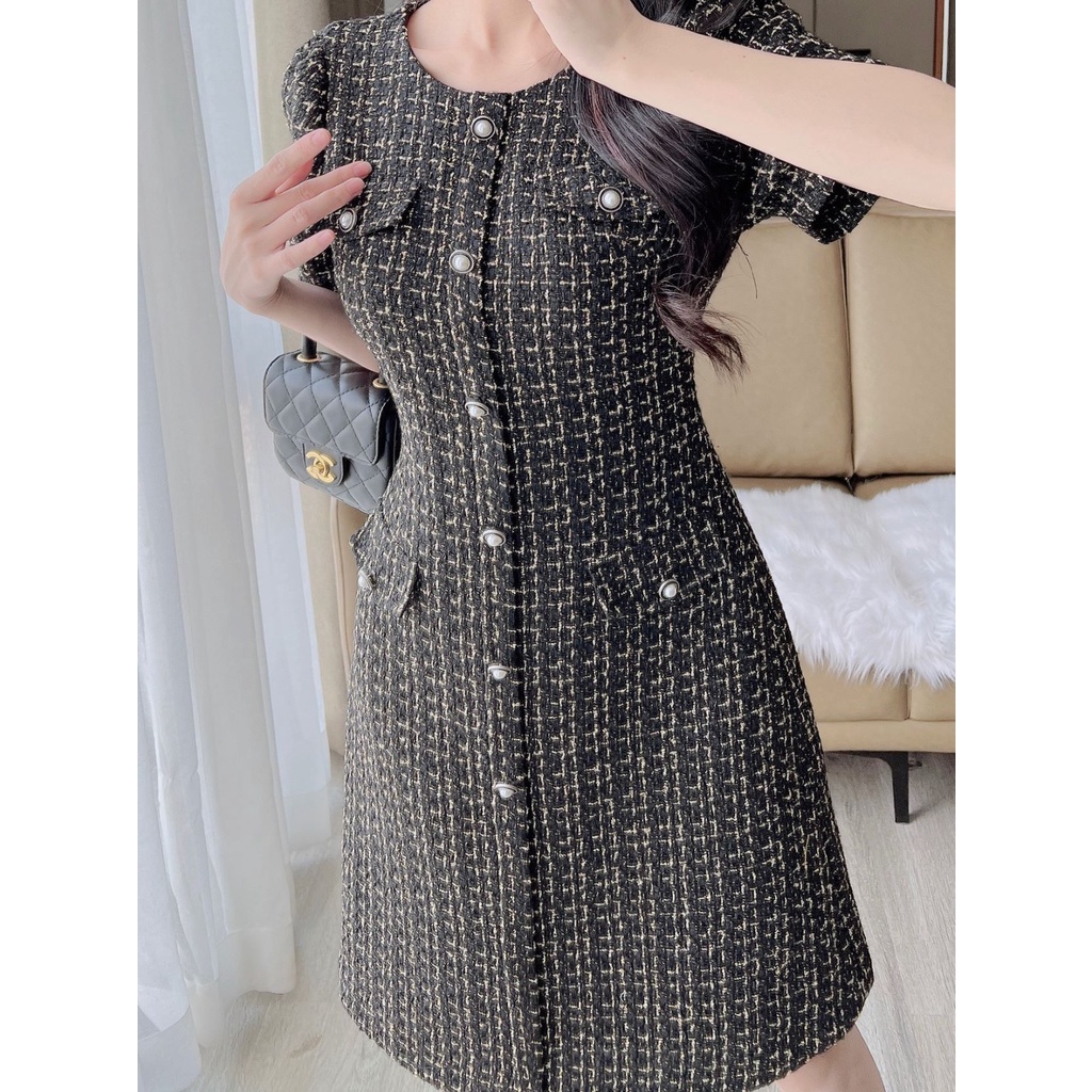 De Leah - Đầm Ôm Tweed Nẹp Trước - Thời Trang Thiết Kế