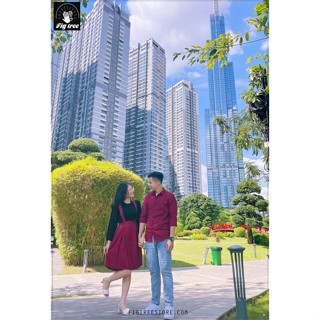 Set đồ đôi sơ mi váy caro đỏ đen MS 167( chân váy yếm kèm thun đen)