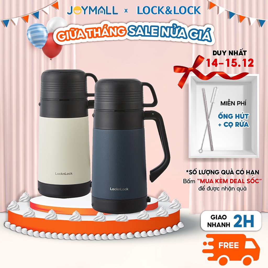 Bình giữ nhiệt Lock&Lock cỡ đại LHC1484 1,2L và LHC1485 1,8L - Hàng chính hãng có quai xách, nắp làm cốc nước - JoyMall