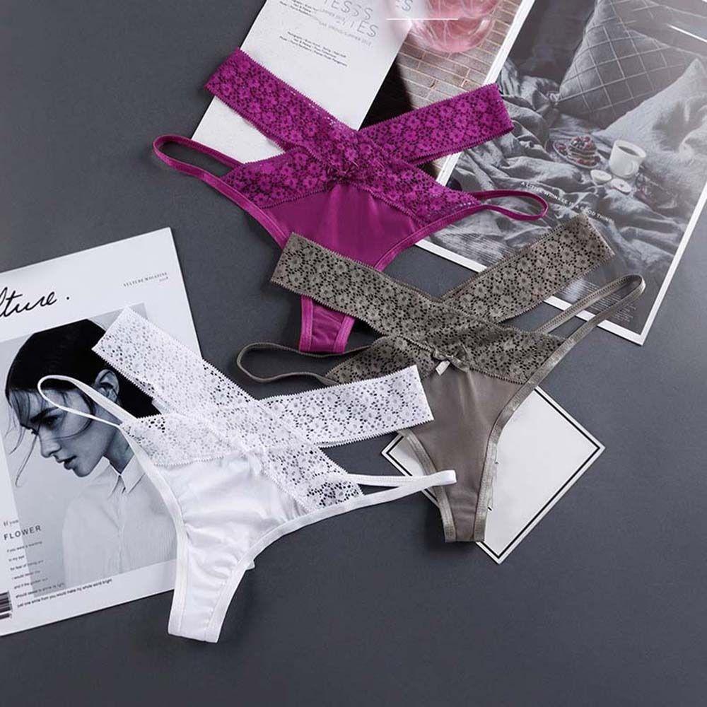 Quần Lót Lụa Màu Trơn Không Đường May Dây Chéo Đính Nơ Thời Trang Cho Nữ