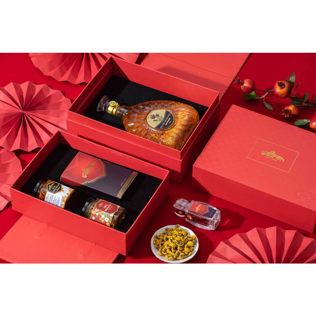 Hộp quà nhụy hoa nghệ tây thiết kế 2 tầng độc đáo, sang trọng thương hiệu Saffron Việt Nam
