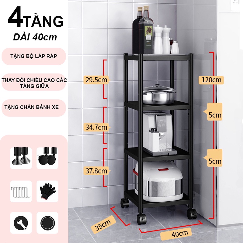 Kệ Lò Vi Sóng 4 Tầng,Kệ Để Đồ Nhà Bếp,Kệ Đa Năng Chắc Chắn Chịu Tải 300kg Có Bánh Xe Không Thanh Chắn Ngang