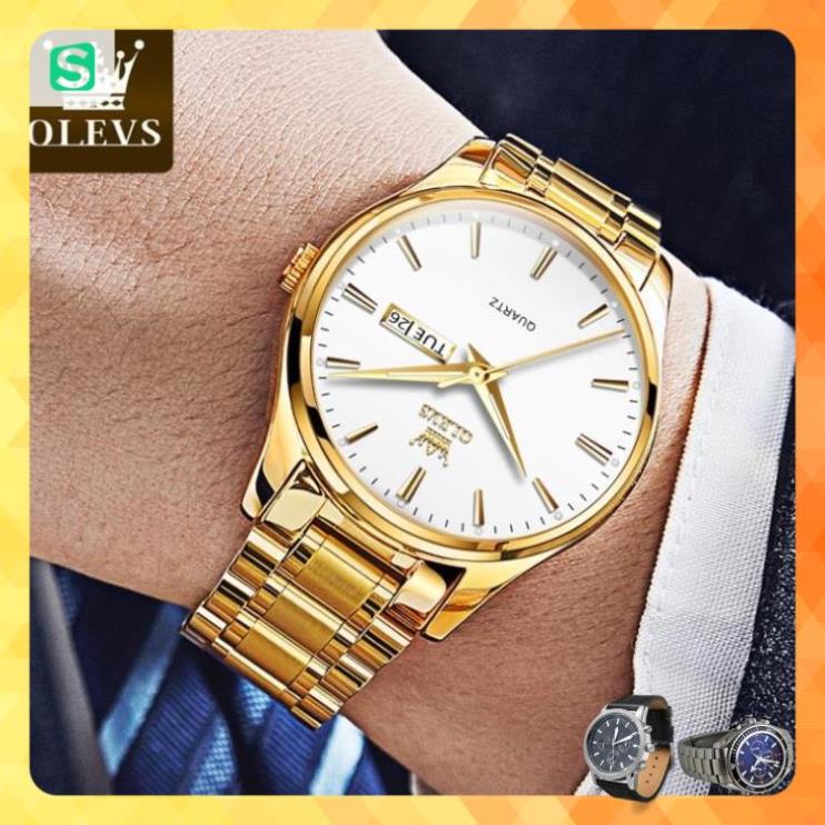 Đồng hồ quartz OLEVS 6898G dây thép không gỉ dạ quang chống vô nước chính hãng cho nam
