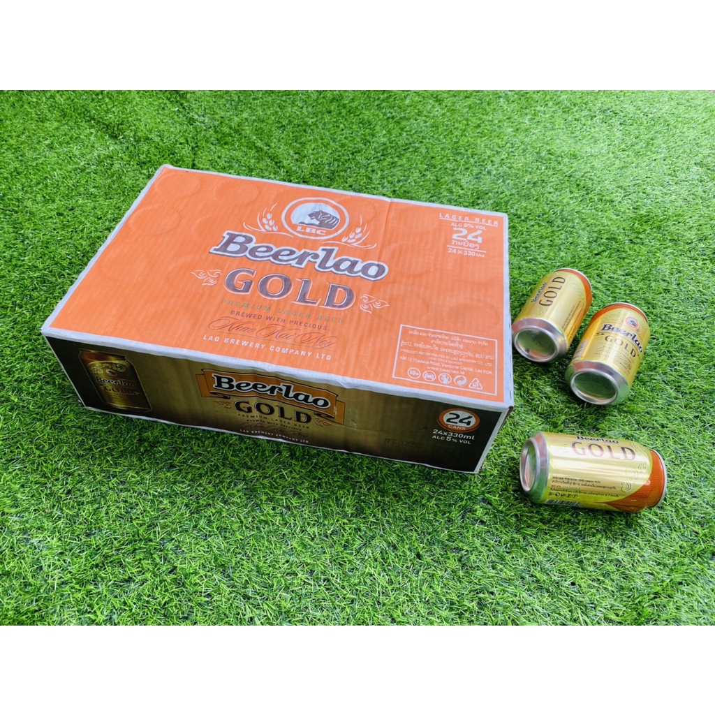 Bia Lào gold lager , 5% uống đầm, êm dịu, 1 thùng 24 lon 330ml