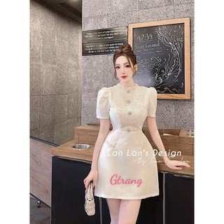 Đầm  dáng chữ a chất dạ phối ren khuy đá