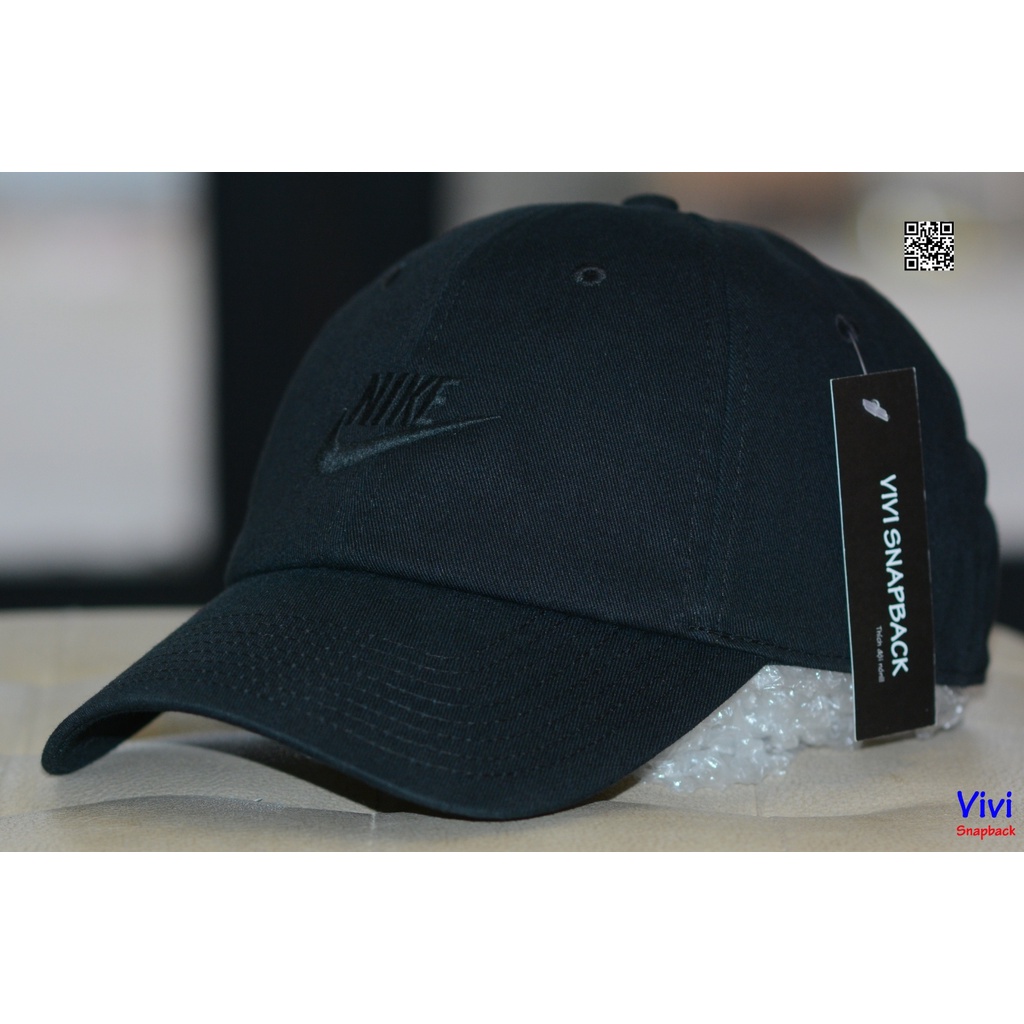 Nón nik.e thời trang kaki vải màu đen,Mũ Nik-e thể thao đen Sportswear Heritage86 Futura Washed Full Black