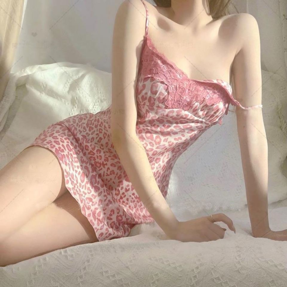 Váy ngủ lụa phối ren sexy họa tiết da beo quyến rũ, đầm ngủ lụa cao cấp ELLY - VN15