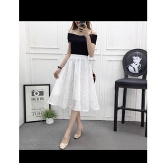 chân váy ren xòe dài qua gối- BIGSIZE