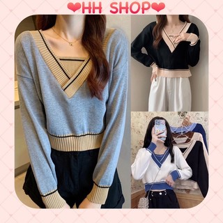 Áo len montogi cổ chữ V áo len croptop phong cách hàn quốc