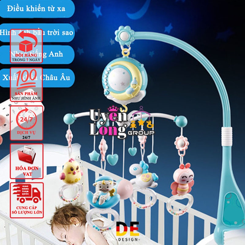 Treo Nôi Treo Cũi Mẫu Mới Tiếng Anh, Xoay 360 Độ, Điều Khiển Từ Xa, Đèn Phản Chiếu, Tiếng Ồn Trắng...