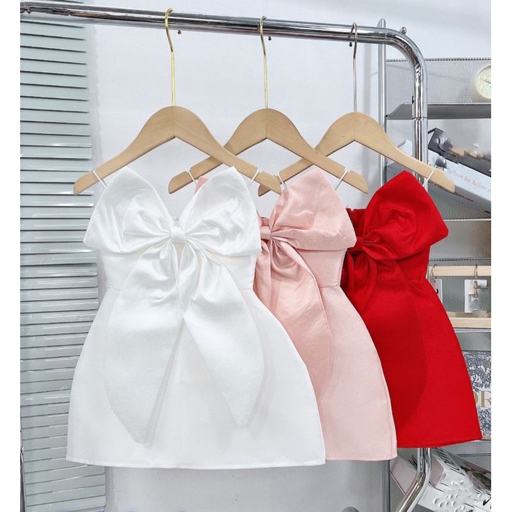 Váy 2 dây thiết kế nơ to điệu đà tiểu thư bé gái