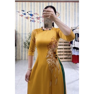 Áo dài lụa tây thi thêu + đính pha lê
