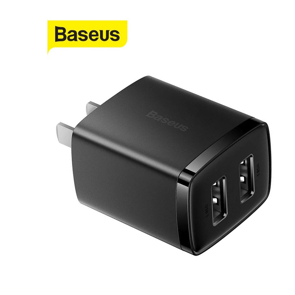 Củ sạc nhanh 10.5W Baseus Compact 2 cổng Usb chân dẹt nhựa PC cao cấp cho các thiết bị Android và iPhone