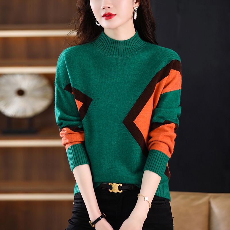 Áo Sweater Dệt Kim Cổ Lọ Dày Dặn Màu Sắc Thời Trang Thu Đông Phong Cách Phương Tây Dành Cho Nữ
