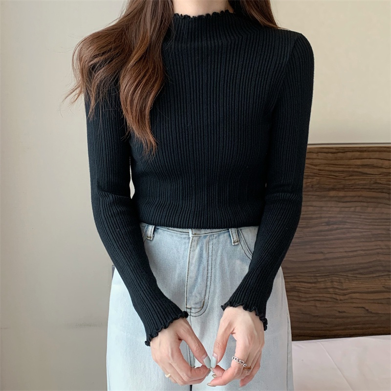 Áo Sweater Dệt Kim Cổ Lọ Tay Dài Màu Trơn Thời Trang Mùa Thu Đơn Giản