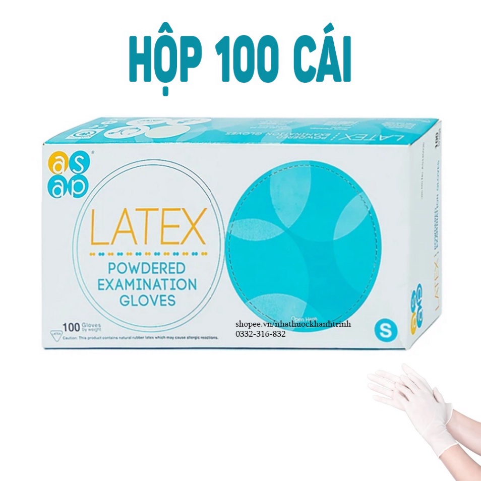 (Malaysia) Găng tay cao su y tế có bột Latex Powdered Examination Gloves Asap, hộp 100 cái (50 đôi)