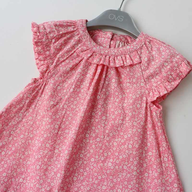 Áo váy sơ sinh bé gái C&A ngắn tay màu hồng 3-9 tháng tuổi xuất dư